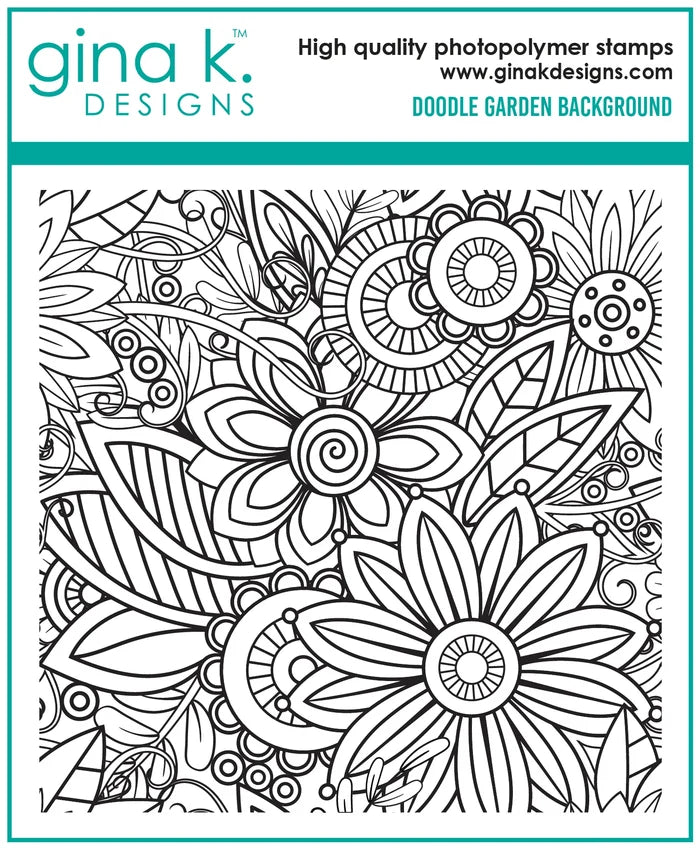 Gina K. Designs - Background Stamp - Doodle Garden. Doodle Garden is a stamp set by Gina K Designs. This set is made of premium clear photopolymer and measures 6" X 6". Made in the USA. Available at Embellish Away located in Bowmanville Ontario Canada.