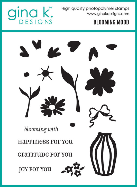 Gina K. Designs - BUNDLE - Stamp, Die Set & Stencil - Blooming Mood. Set by Lisa Hetrick. At Embellish Away in Bowmanville Ontario Canada.