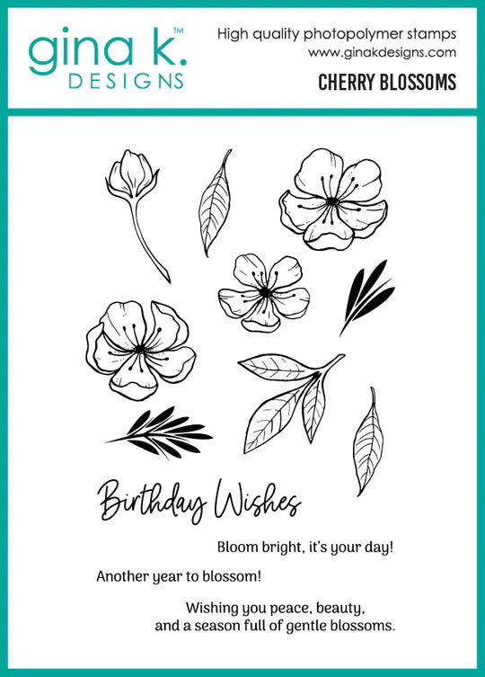 Gina K. Designs - BUNDLE - Stamp, Die Set & Stencil - Cherry Blossom. Available at Embellish Away located in Bowmanville Ontario Canada.