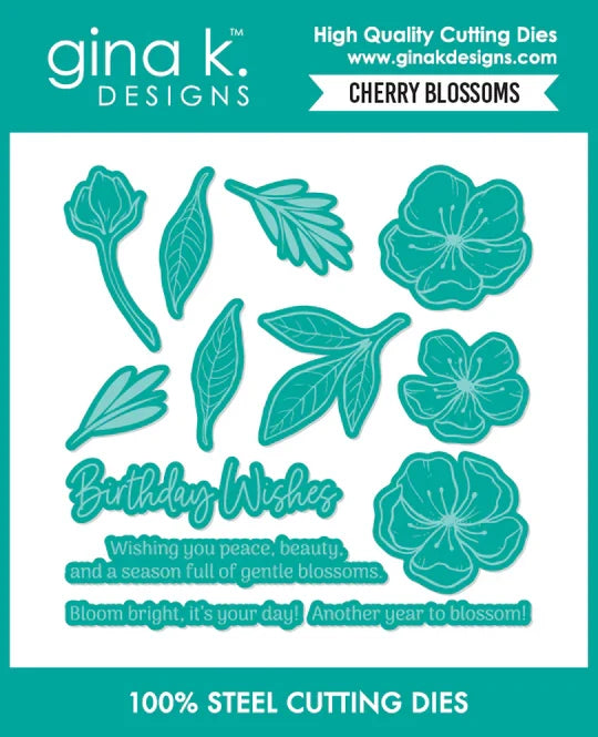 Gina K. Designs - BUNDLE - Stamp, Die Set & Stencil - Cherry Blossom. Available at Embellish Away located in Bowmanville Ontario Canada.