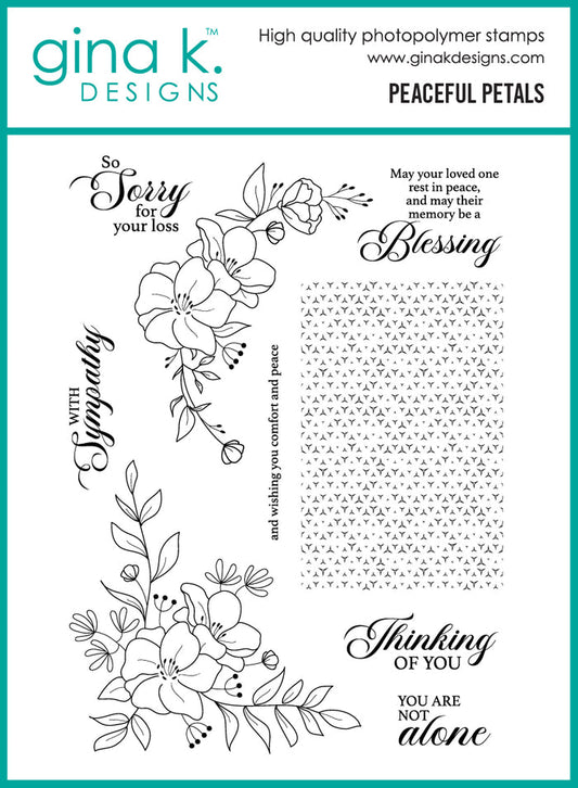 Gina K. Designs - BUNDLE - Stamp, Die & Stencil Set - Peaceful Petals. Set by Gina K. Designs. At Embellish Away in Bowmanville Ontario Canada.