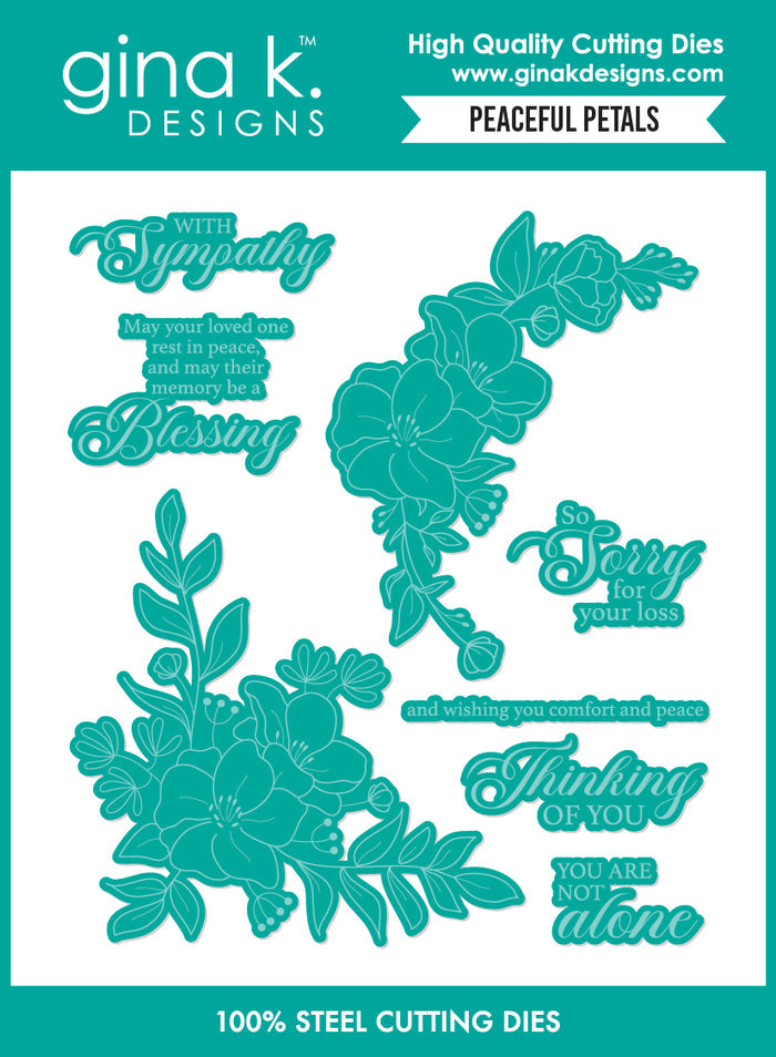 Gina K. Designs - BUNDLE - Stamp, Die & Stencil Set - Peaceful Petals. Set by Gina K. Designs. At Embellish Away in Bowmanville Ontario Canada.