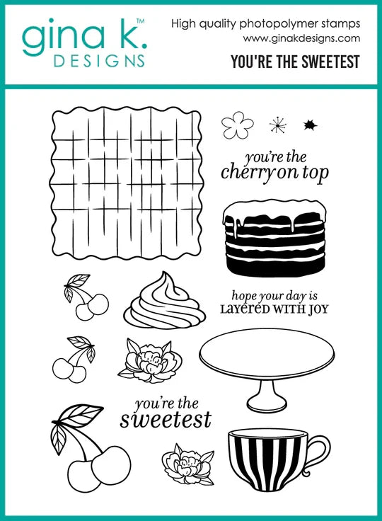 Gina K. Designs - BUNDLE - Stamp, Die & Stencil Set - You're the Sweetest. Set by Lisa Hetrick. Available at Embellish Away in Bowmanville Ontario Canada.