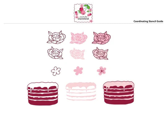 Gina K. Designs - BUNDLE - Stamp, Die & Stencil Set - You're the Sweetest. Set by Arjita Singh. Available at Embellish Away in Bowmanville Ontario Canada. Stencil Guide for Cake