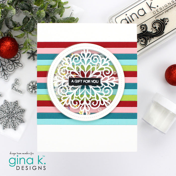 Gina K. Designs - Dies - Circle Shadow Shakers. These dies are compatible with most die cutting machines.  Follow the manufacturer's instructions for your specific machine for cutting wafer thin dies. Available at Embellish Away located in Bowmanville Ontario Canada. Card design by brand ambassador.
