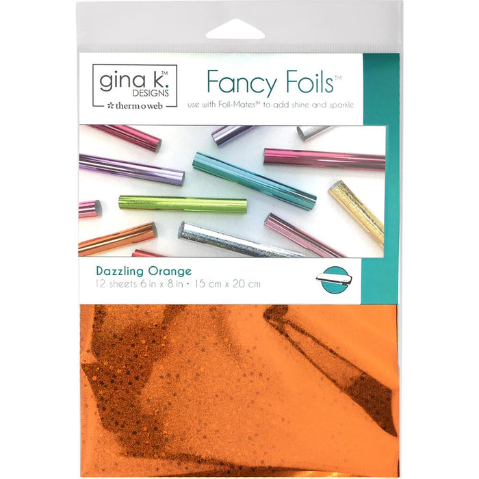 Gina K Designs - Fancy Foil 6"X8" - 12/Pkg - Dazzling Orange Holographic. Add vibrant color and brilliant shine to any project! Can be used as a toner-reactive foil or a textile foil. This package contains twelve 6x8 inch pieces of foil. Made in USA. Available at Embellish Away located in Bowmanville Ontario Canada.