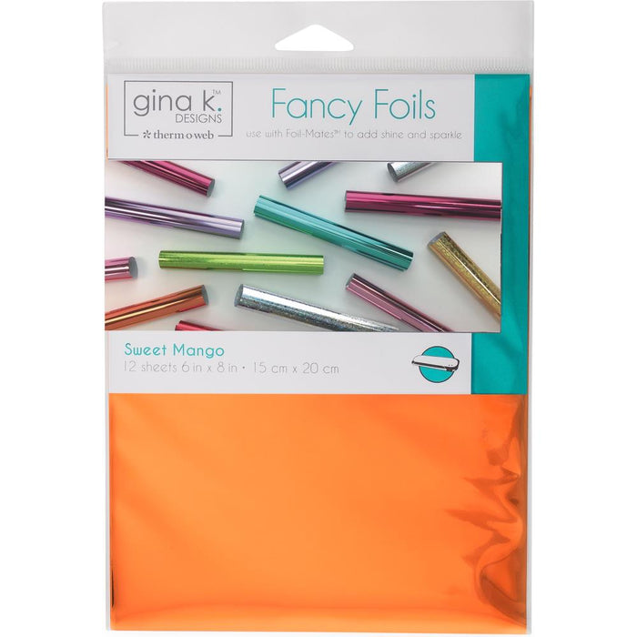 Gina K Designs - Fancy Foil 6"X8" - 12/Pkg - Sweet Mango. A fun and creative way to add vibrant color, brilliant shine and a metallic finish to any card making or paper craft projects. Available at Embellish Away located in Bowmanville Ontario Canada.