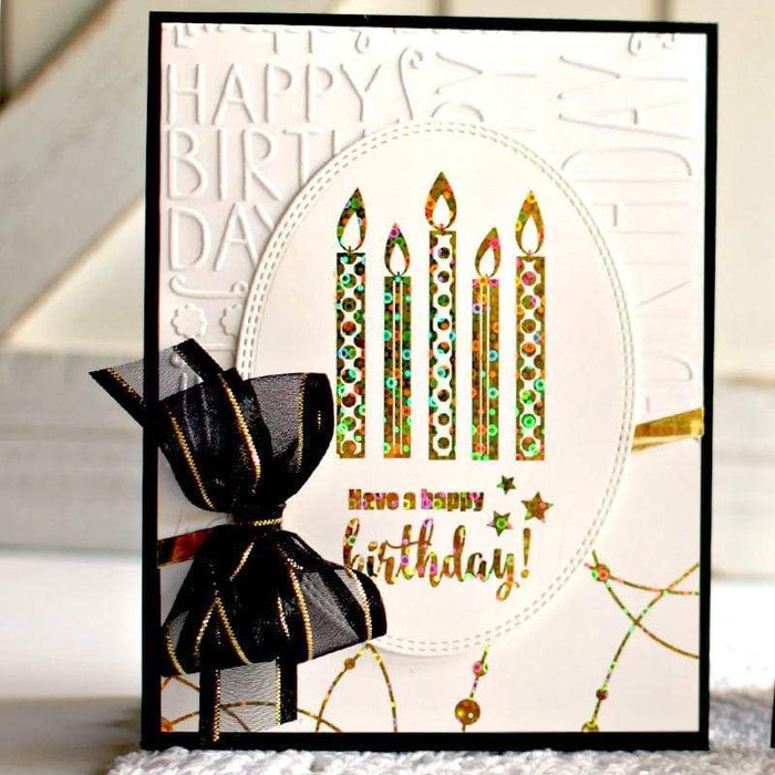 Gina K. Designs - Sheer Satin Fancy Ribbon - 5/8" x 10yds - Black/Gold. Available at Embellish Away located in Bowmanville Ontario Canada. Card example by brand ambassador.