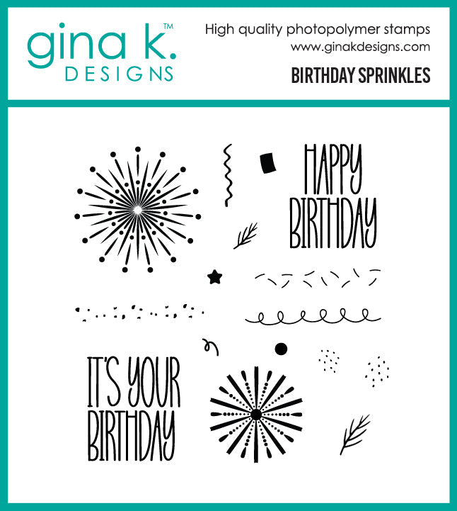 Gina K. Designs - Stamp & Die Set - Birthday Sprinkles. Available at Embellish Away located in Bowmanville Ontario Canada.