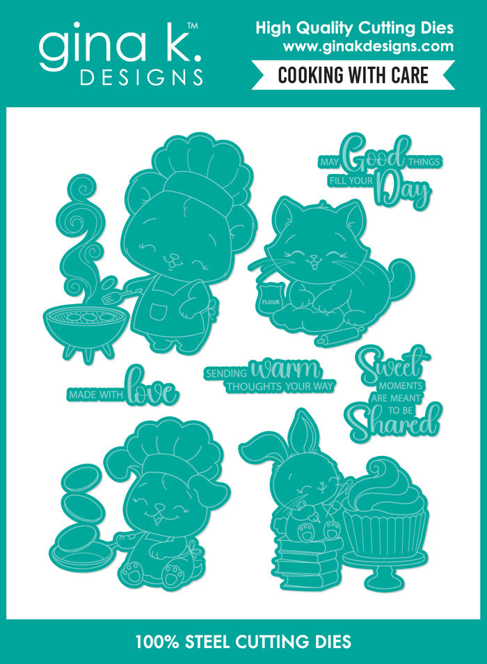 Gina K. Designs - Stamp & Die Set - Cooking with Care. Set by Dina Gerner. At Embellish Away in Bowmanville Ontario Canada.
