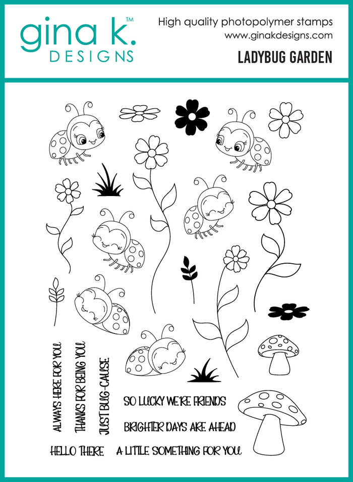 Gina K. Designs - Stamp & Die Set - Ladybug Garden. Set by Dina Gerner. At Embellish Away in Bowmanville Ontario Canada.