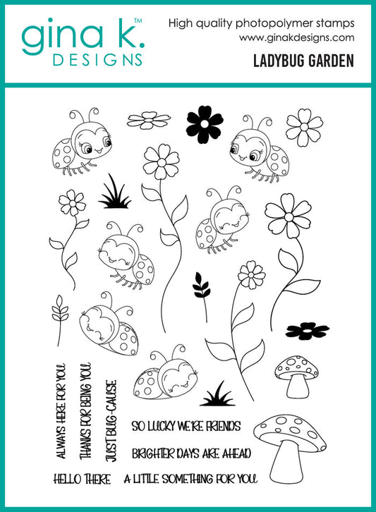 Gina K. Designs - Stamp & Die Set - Ladybug Garden. Set by Dina Gerner. At Embellish Away in Bowmanville Ontario Canada.