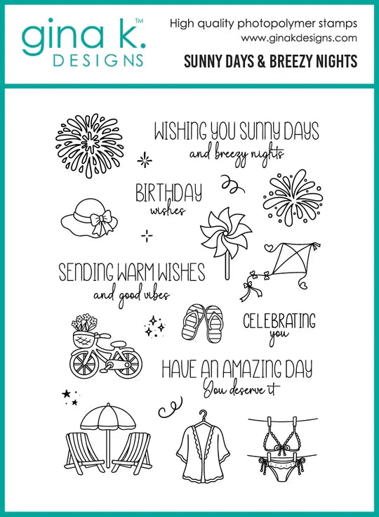 Gina K. Designs - Stamp & Die Set - Sunny Days and Breezy Nights. Set by Gina K. Designs. At Embellish Away in Bowmanville Ontario Canada.