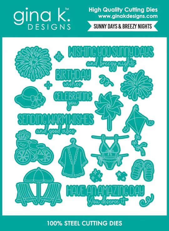 Gina K. Designs - Stamp & Die Set - Sunny Days and Breezy Nights. Set by Gina K. Designs. At Embellish Away in Bowmanville Ontario Canada.