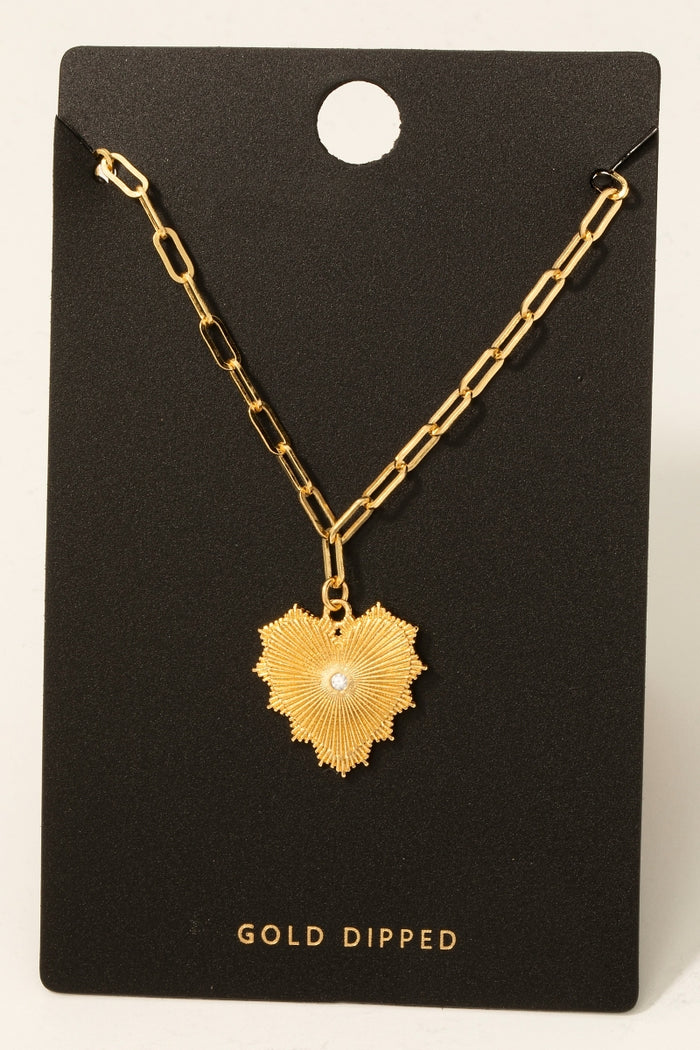 Gold Dipped Stud Heart Chain Necklace
