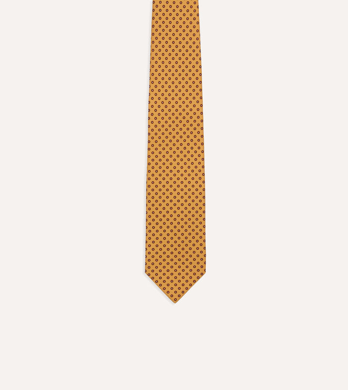 Gold Flowers Print Silk Self Tipped Tie