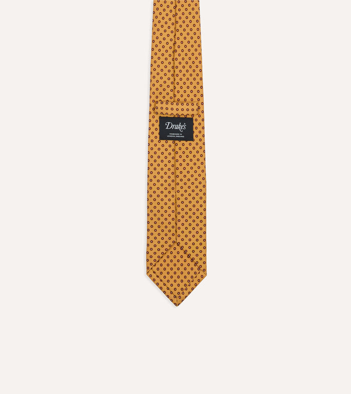 Gold Flowers Print Silk Self Tipped Tie