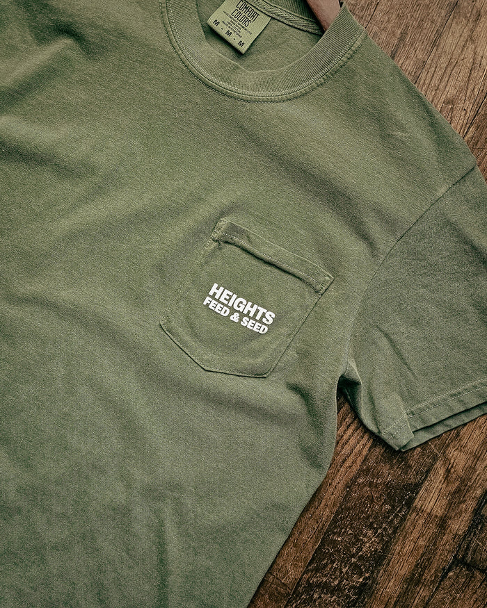 Graphic Pocket Tee | Heights Feed & Seed | Moss | Manready Mercantile