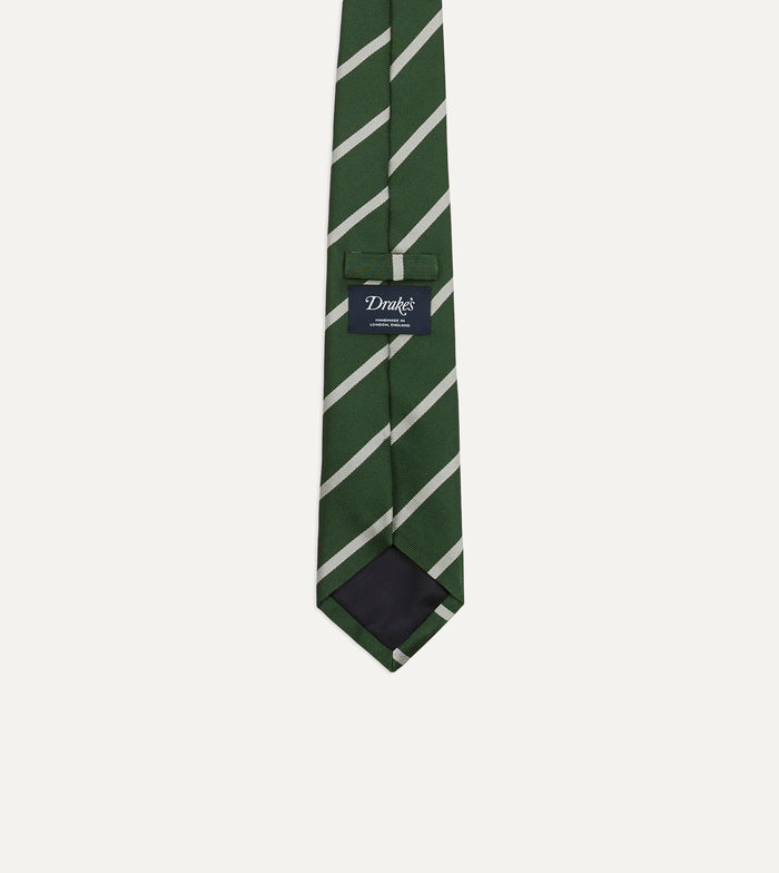 Green and Ecru Stripe Repp Silk Tipped Tie