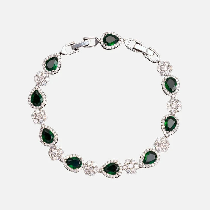 Green Blossom Drop Bracelet - Silver