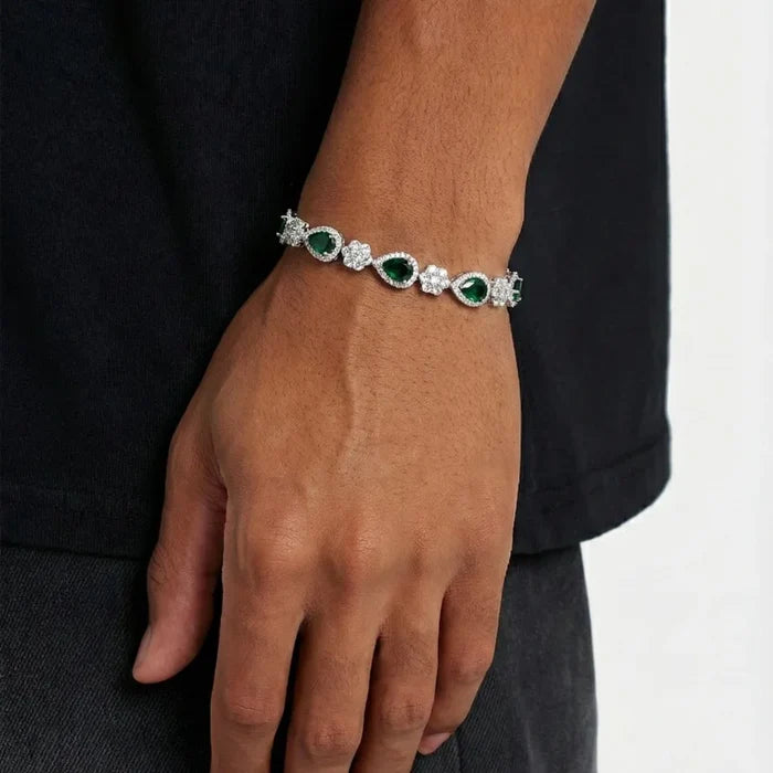 Green Blossom Drop Bracelet - Silver