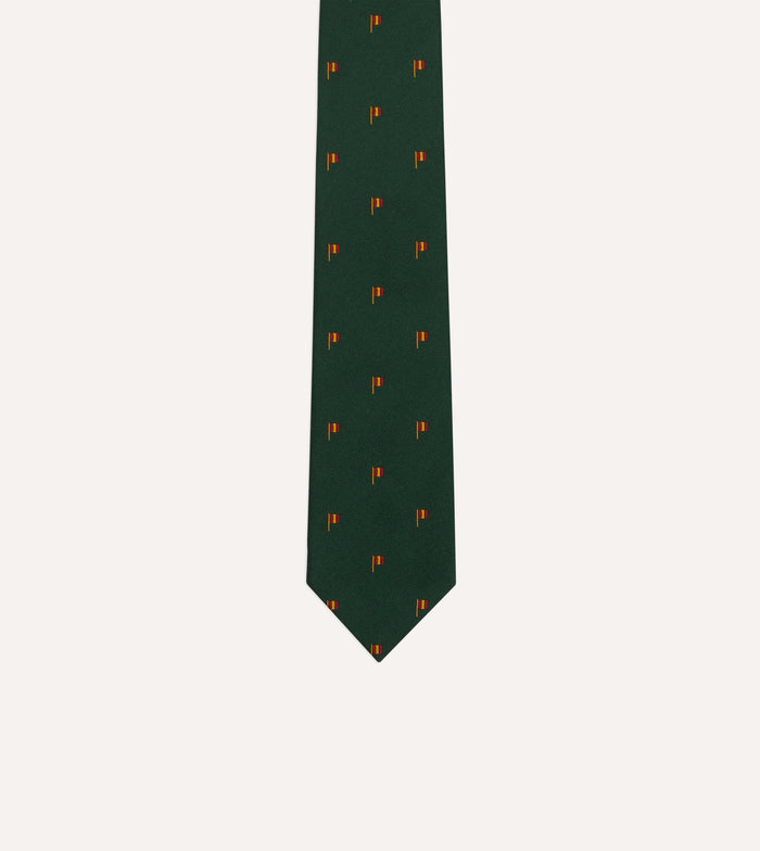 Green Flag Motif Repp Silk Tipped Tie
