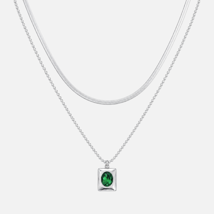 Green Gemstone Chain - Silver