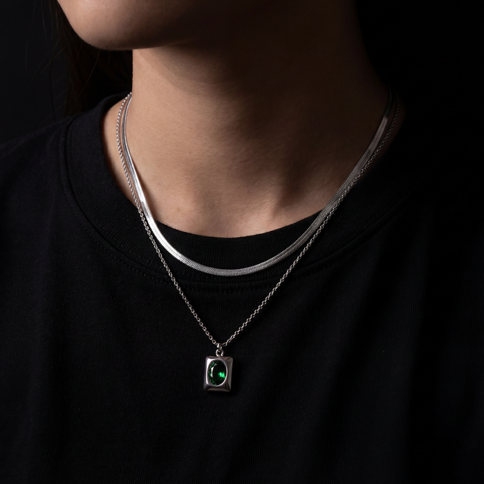 Green Gemstone Chain - Silver