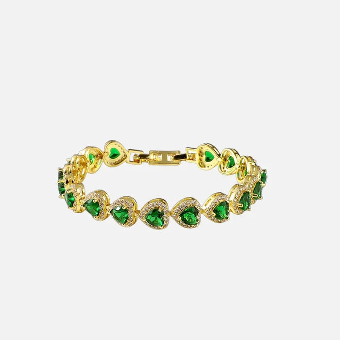 Green Heart Crystal Bracelet - Gold