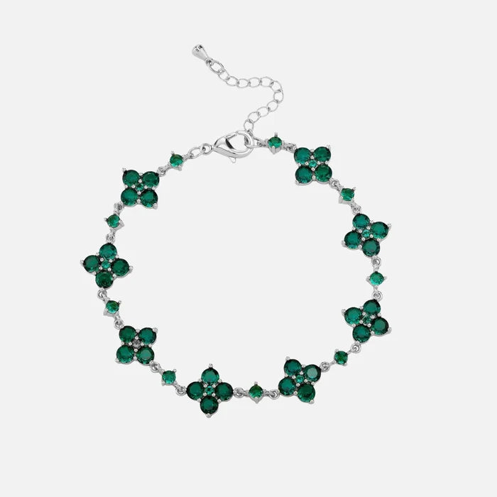 Green Star Clover Bracelet - Silver