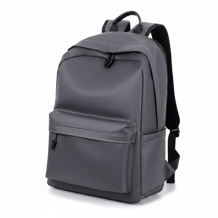 Grey PU Leather Backpack - White Background
