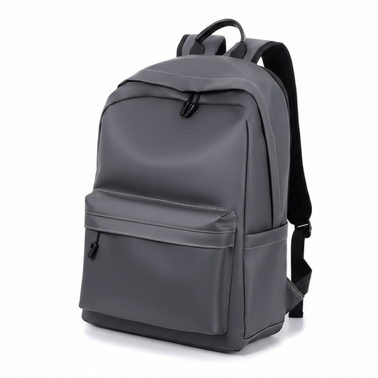 Grey PU Leather Backpack - White Background
