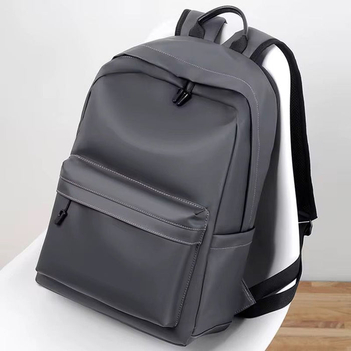 Grey PU Leather Backpack | Waterproof | Laptop Bag | Stitching Detail | School & Travel | Unisex