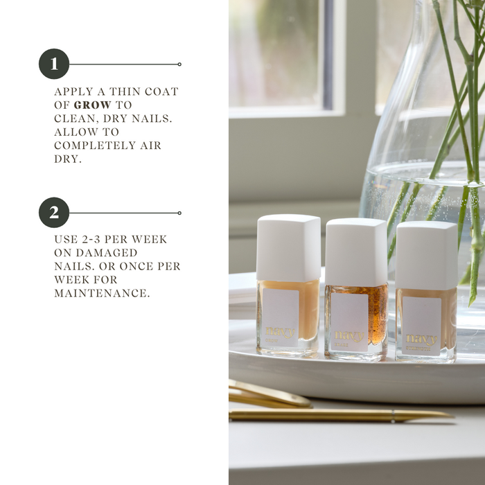 3 bottles with white labels showing Navy logo and how to use it
