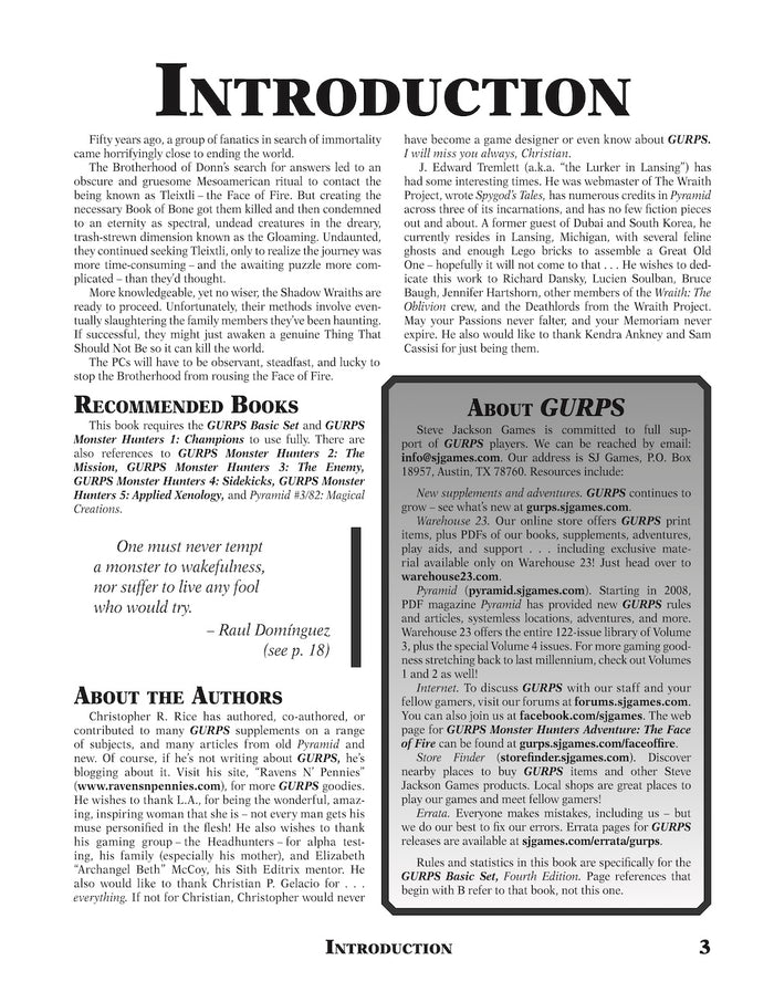 GURPS Monster Hunters Adventure: The Face of Fire