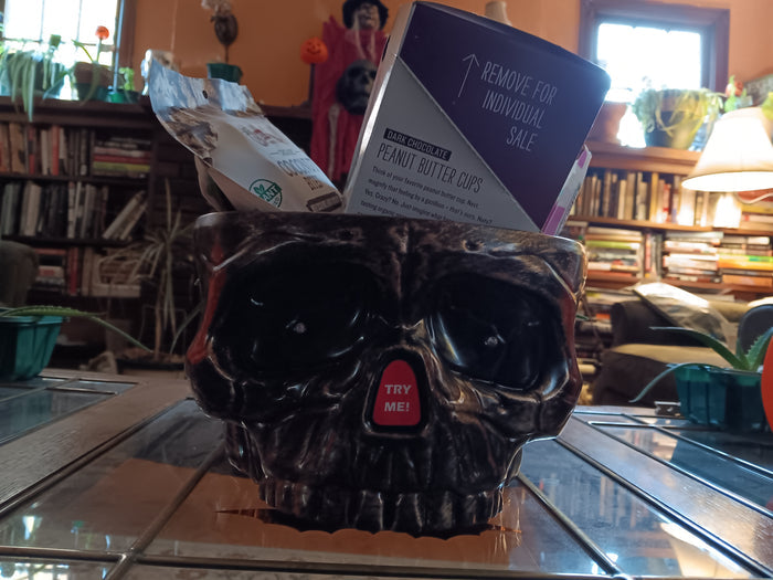 👻 Halloween Motion Activated Skull Large 10x6 Candy Disk / Planter Decorative Prop