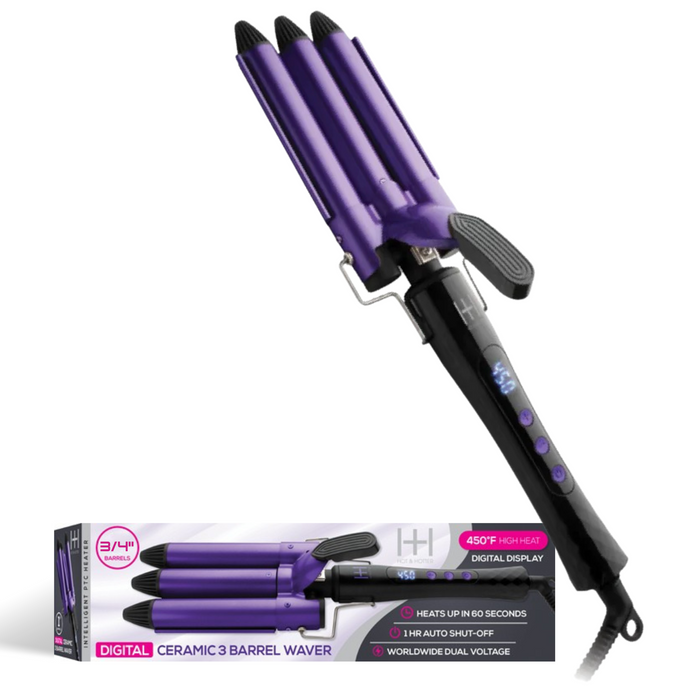 Hot & Hotter Digital Ceramic 3 Barrel Waver 3/4 Inch, 1 Count, Purple