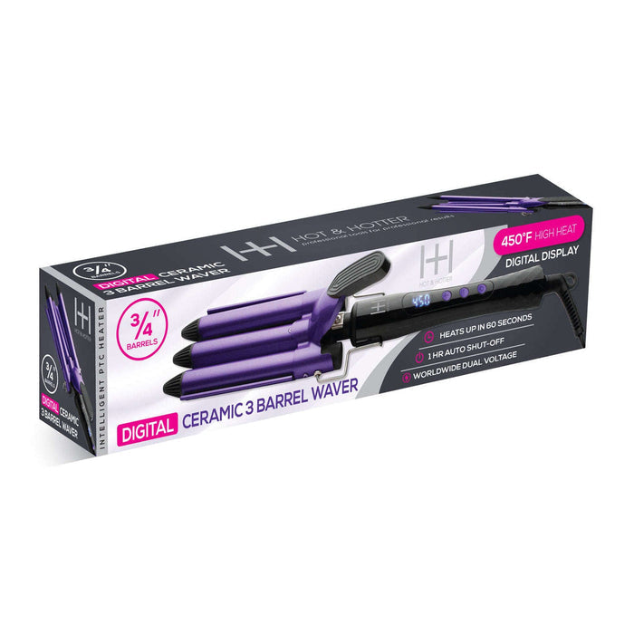 Hot & Hotter Digital Ceramic 3 Barrel Waver 3/4 Inch, 1 Count, Purple