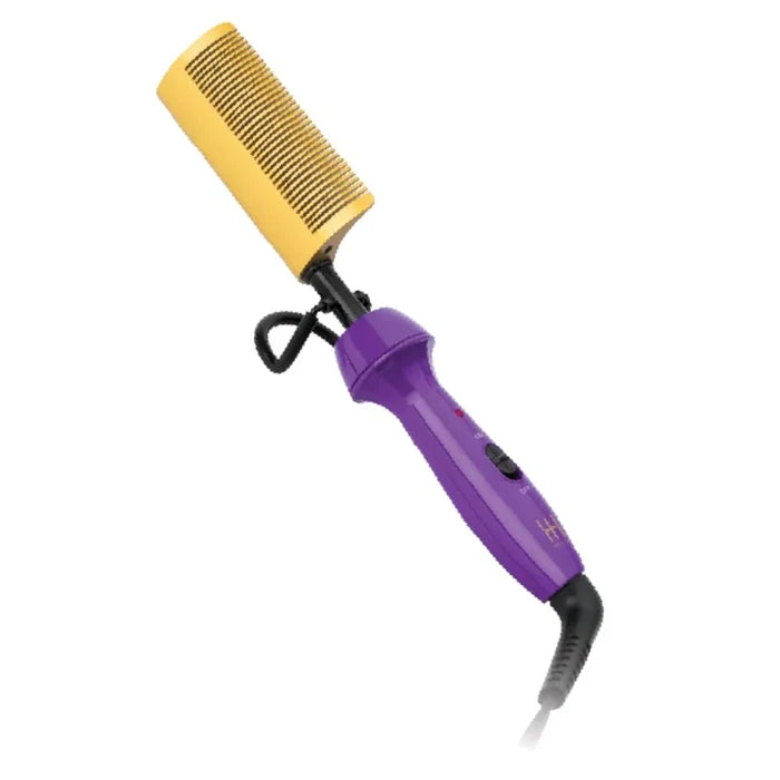 Hot & Hotter Electric Ceramic Pressing Comb Curved Teeth, 1 Count, Purple & Gold