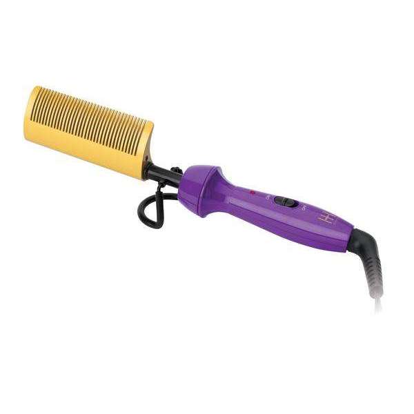 Hot & Hotter Electric Ceramic Pressing Comb Curved Teeth, 1 Count, Purple & Gold