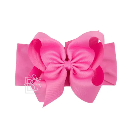Hot Pink Pantyhose Headband with 4.5" Grosgrain Bow