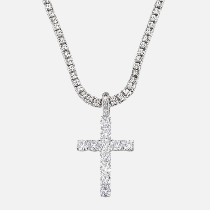 Iced Cross Pendant Chain - Silver