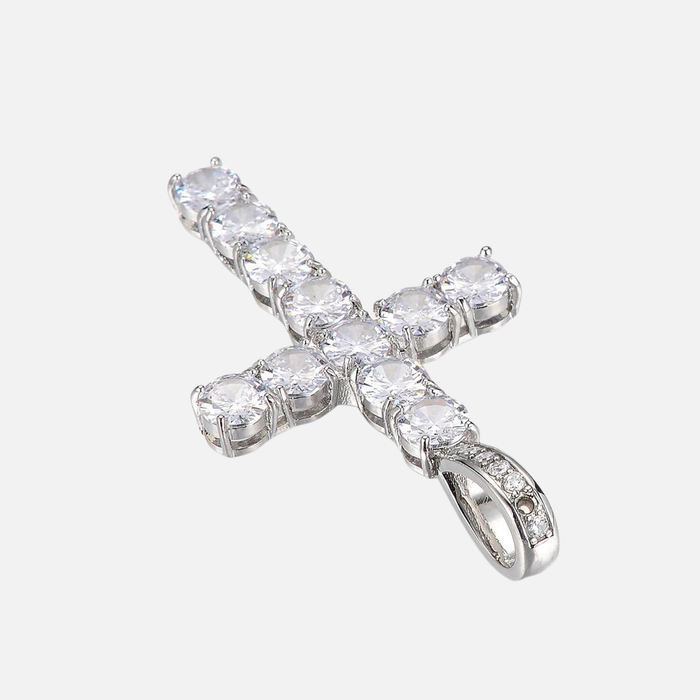 Iced Cross Pendant Chain - Silver