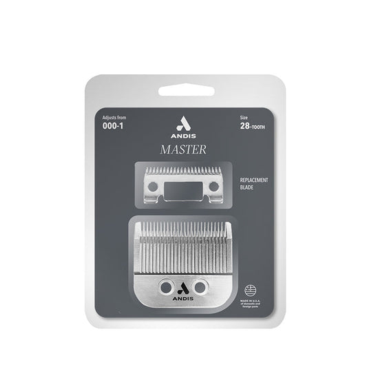 Andis Master replacement blade pack showing two stainless steel clipper blades in blister packaging