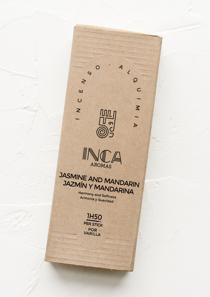 A box of jasmine and mandarin stick incense.