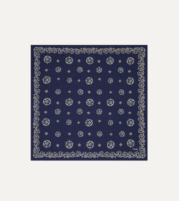 Indigo Flower Print Cotton Bandana