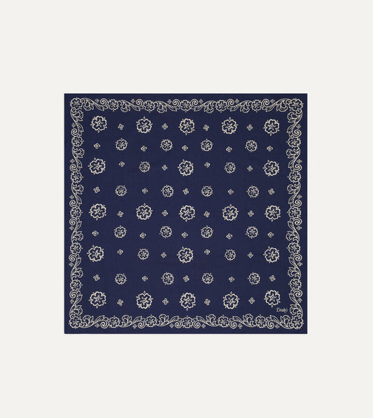 Indigo Flower Print Cotton Bandana