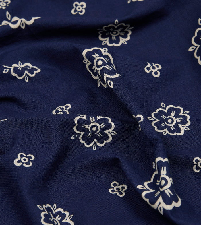Indigo Flower Print Cotton Bandana