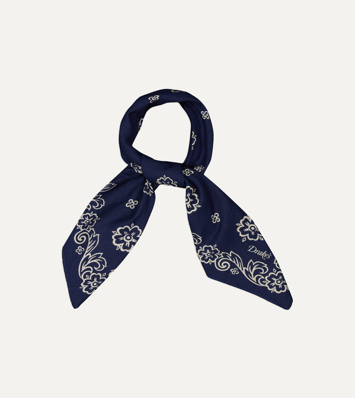 Indigo Flower Print Cotton Bandana
