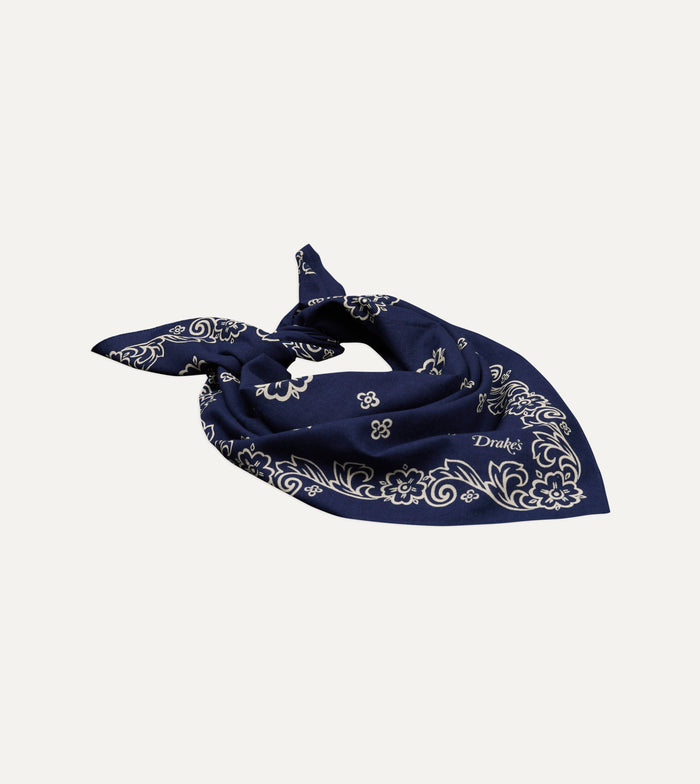 Indigo Flower Print Cotton Bandana